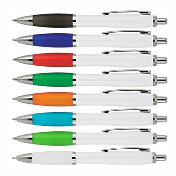 Plastic Pen Ballpoint Rubberised Grip White Cara - Image 9