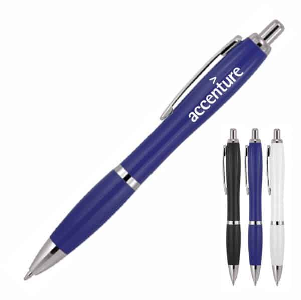 Branded Promotional Plastic Pen Ballpoint Solid Colours Cara - Blue Ink