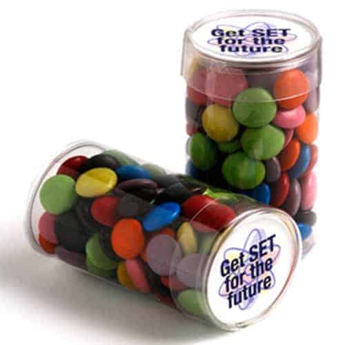 Branded Promotional Pet Tube With Choc Beans 100G