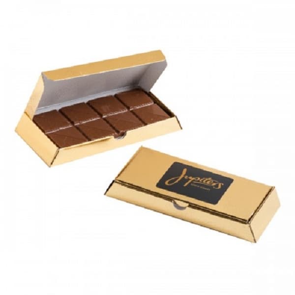 Branded Promotional Milk Chocolate Bar In Gold Bullion Box