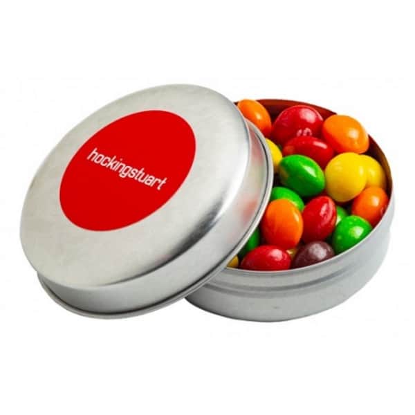 Branded Promotional Candle Tin Filled With Skittles 50G