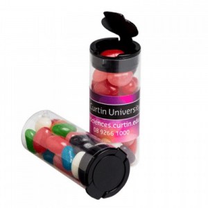 Branded Promotional Flip Lid Tube filled with Jelly Beans 35g