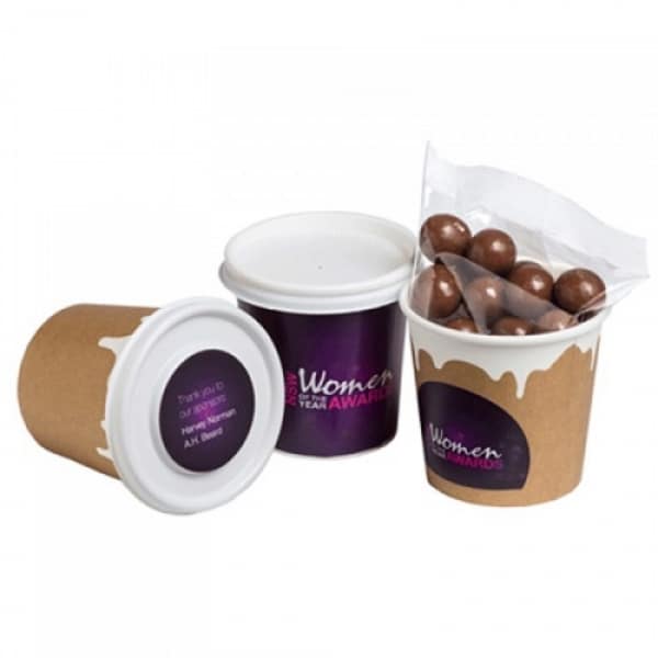 Branded Promotional Coffee Cup With Choc Coated Coffee Beans 50G