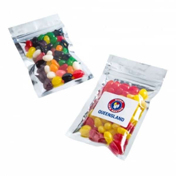 Branded Promotional Silver Zip Lock Bag With Jelly Beans 50G