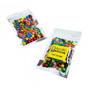 Branded Promotional Silver Zip Lock Bag with M&Ms 50g