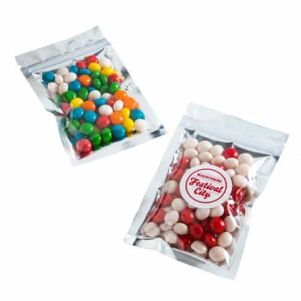 Branded Promotional Silver Zip Lock Bag With Chewy Fruits 50G