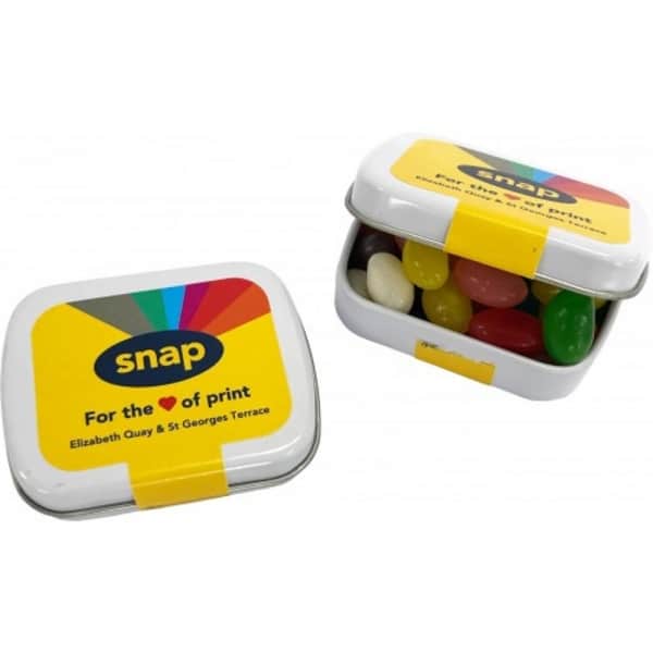 Branded Promotional Small Rectangle Tin Filled With Jelly Beans 30G *Plastic Free*