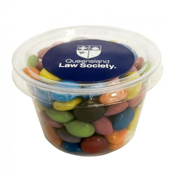 Branded Promotional Tub filled with Choc Beans 100g