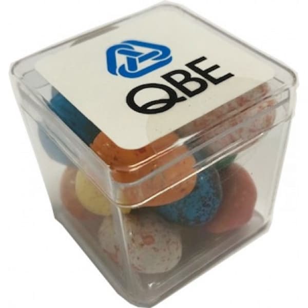 Branded Promotional Hard Cube With Candy Chocolate Eggs