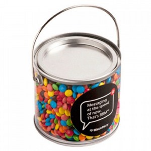 Branded Promotional Medium PVC Bucket filled with M&Ms