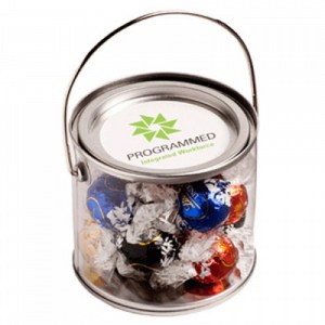 Branded Promotional Medium PVC Bucket filled with Lindt Balls