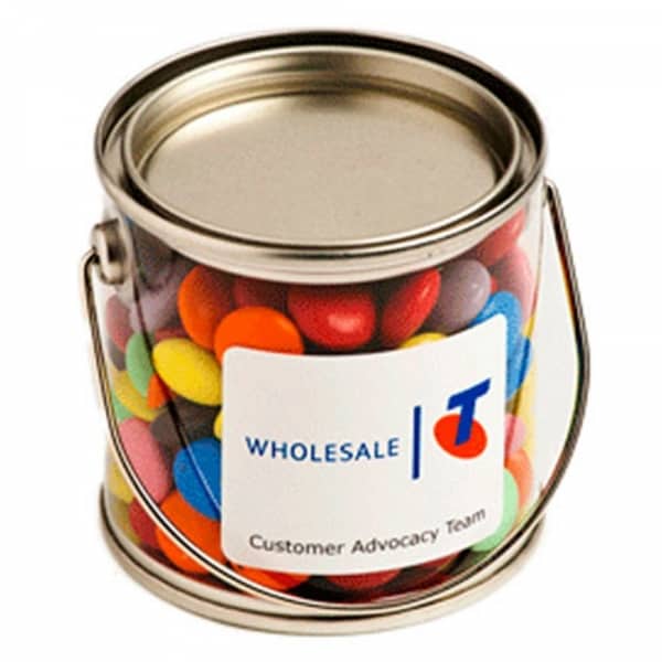 Branded Promotional Small Pvc Bucket Filled With Choc Beans