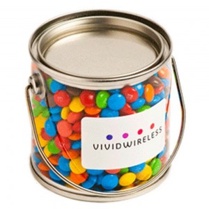 Branded Promotional Small PVC Bucket Filled with Mini M&Ms