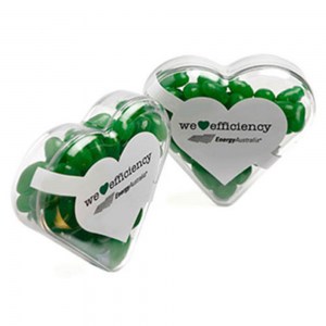 Branded Promotional Acrylic Heart filled with Choc Beans 50g