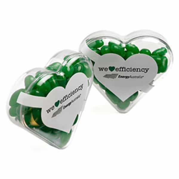 Branded Promotional Acrylic Heart Filled With Choc Beans 50G