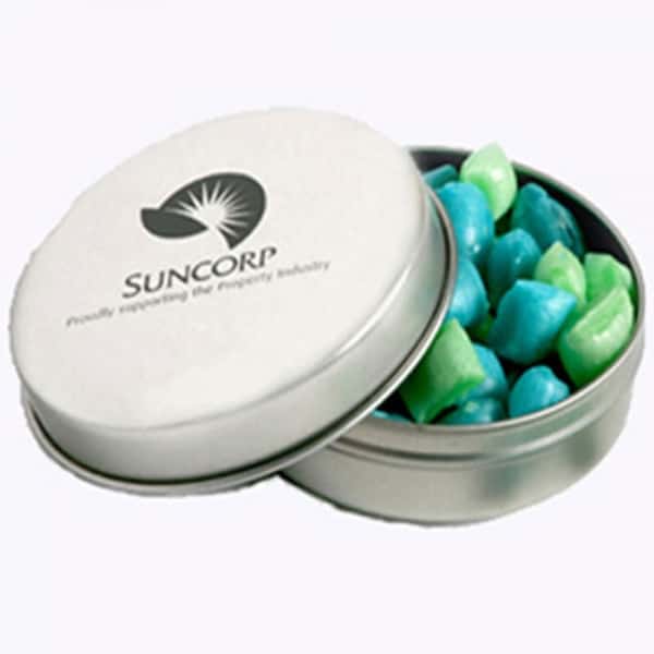 Branded Promotional Candle Tin Filled With Tiny Humbugs 50G