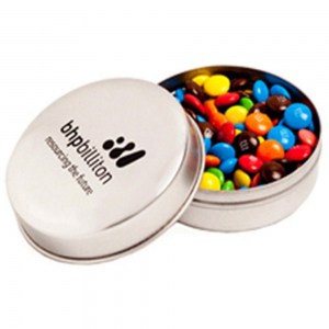 Branded Promotional Candle Tin filled with M&Ms 50g