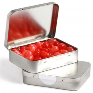 Branded Promotional Rectangle Hinge Tin filled with Jelly Beans 65g