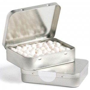 Branded Promotional Rectangle Hinge Tin filled with Mints 65g