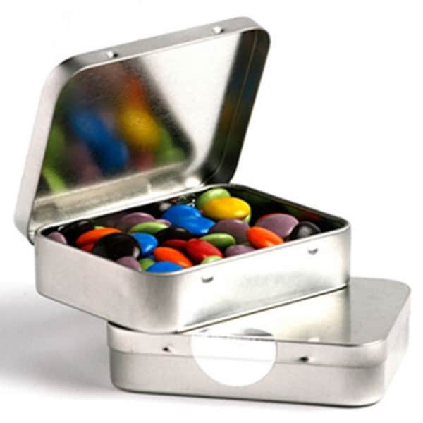 Branded Promotional Rectangle Hinge Tin Filled With Choc Beans 65G