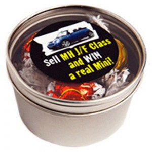 Branded Promotional Small Round Window Tin with Lindt Balls