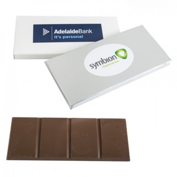 Branded Promotional Australian Milk Chocolate Bar In Silver Or White Box 45G