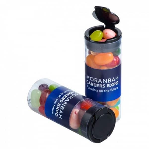 Branded Promotional Flip Lid Tube Filled With Jelly Belly Jelly Beans