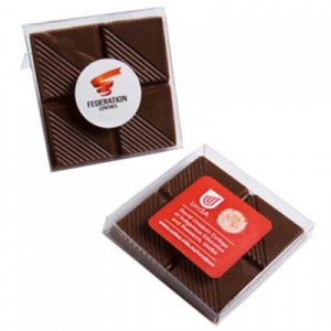 Branded Promotional Chocolate Square in PVC Stand Up Box 15g