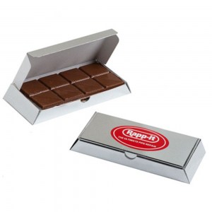 Branded Promotional Milk Chocolate Bar in SILVER Box