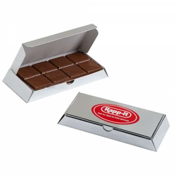 Branded Promotional Milk Chocolate Bar In Silver Box