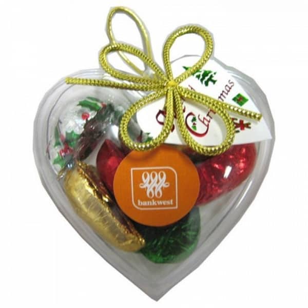 Branded Promotional Acrylic Heart Filled With Christmas Chocolates 65G