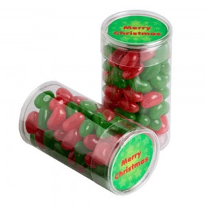 Branded Promotional PET Tube filled with CHRISTMAS Jelly Beans 100g