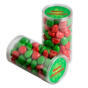 Branded Promotional PET Tube filled with CHRISTMAS CHEWY Fruits 100g