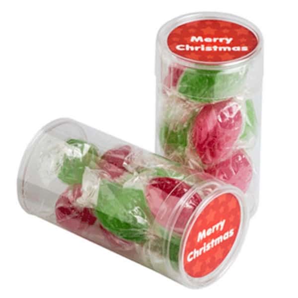 Branded Promotional Pet Tube Filled With Christmas Boiled Lollies X8
