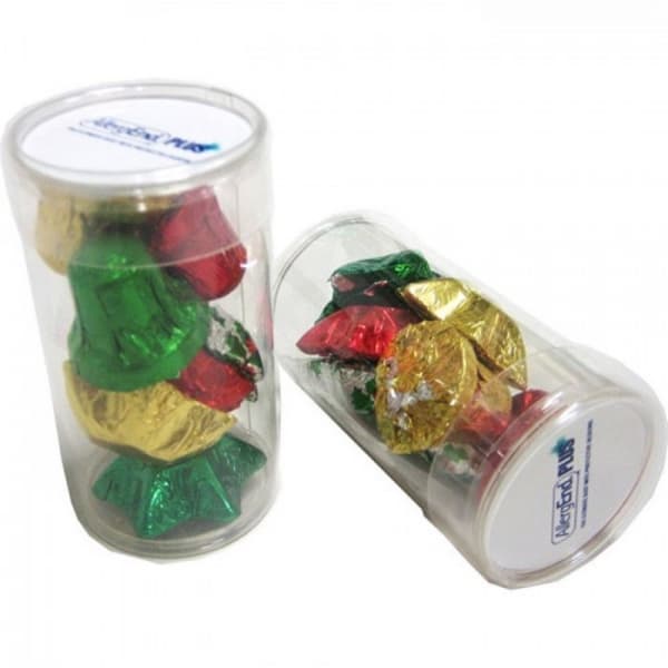 Branded Promotional Pet Tube Filled With Christmas Chocolates 55G