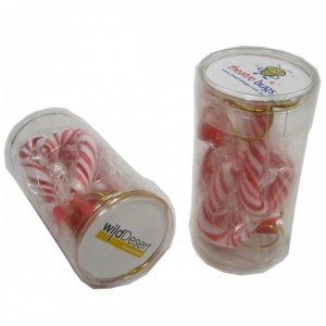 Branded Promotional PET Tube filled with Candy Canes x6