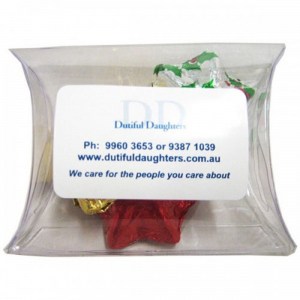 Branded Promotional Pillow Pack filled with Christmas Chocolates 25g