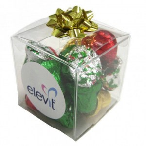 Branded Promotional Cube filled with Christmas Chocolates 60g