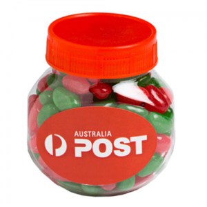 Branded Promotional Plastic Jar filled with CHRISTMAS Jelly Beans 170g