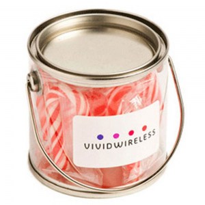 Branded Promotional Small PVC Bucket filled with Candy Canes x10