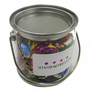 Branded Promotional Small PVC Bucket filled with Christmas Chocolate Eclairs 90g