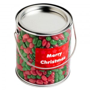 Branded Promotional Big PVC Bucket filled with Christmas Jelly Beans 950G