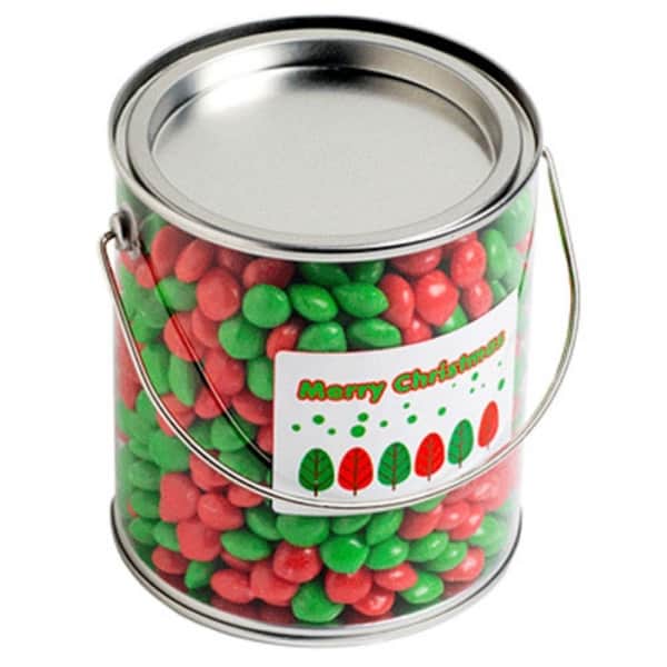 Branded Promotional Big Pvc Bucket Filled With Christmas Chewy Fruits 950G