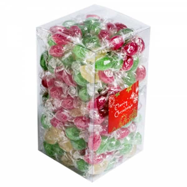 Branded Promotional Big Pvc Box Filled With Christmas Twist Wrapped Boiled Lollies 2Kg