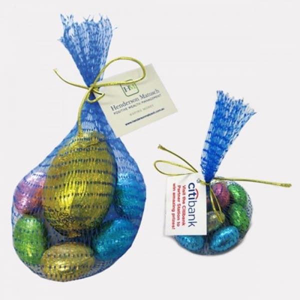 Branded Promotional Mesh Bag With Tag With Easter Eggs