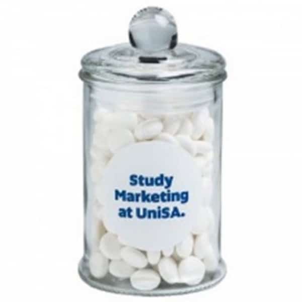 Branded Promotional Small Apothecary Jar Filled With Chewy Mints 115G