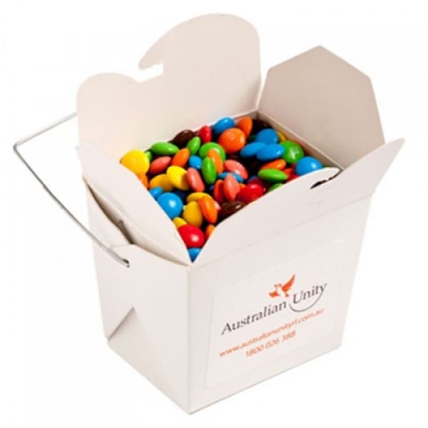 Branded Promotional White Cardboard Noodle Box with M&Ms 100g