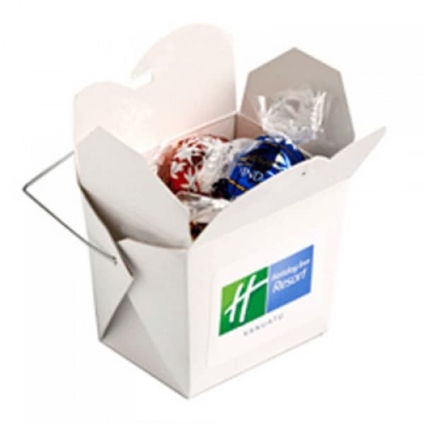 Branded Promotional White Cardboard Noodle Box With Lindor Lindt Balls X5