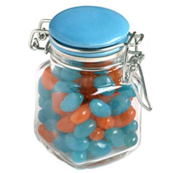 Branded Promotional Glass Clip Lock Jar With Jelly Beans 80G
