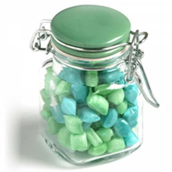 Branded Promotional Glass Clip Lock Jar With Humbugs 80G